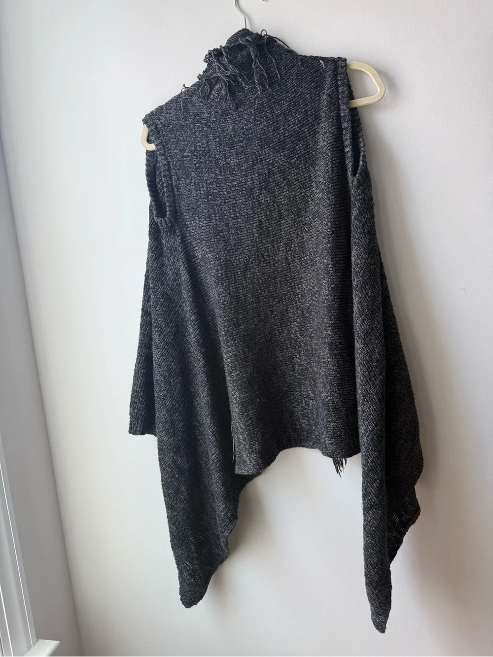 Charcoal Gray Knit Fringe Open Cardigan